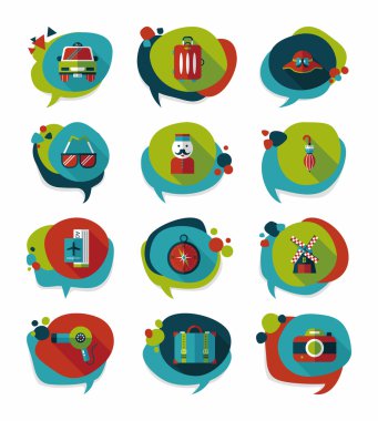 Seyahat balonu konuşma afiş tasarım düz arka plan ayarlamak, eps10