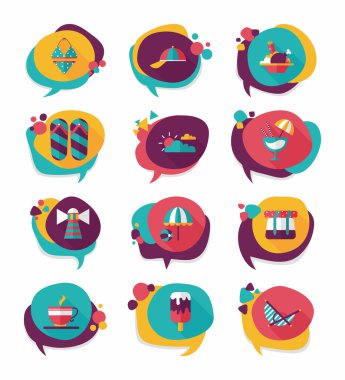 Seyahat balonu konuşma afiş tasarım düz arka plan ayarlamak, eps10