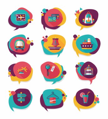 Seyahat balonu konuşma afiş tasarım düz arka plan ayarlamak, eps10