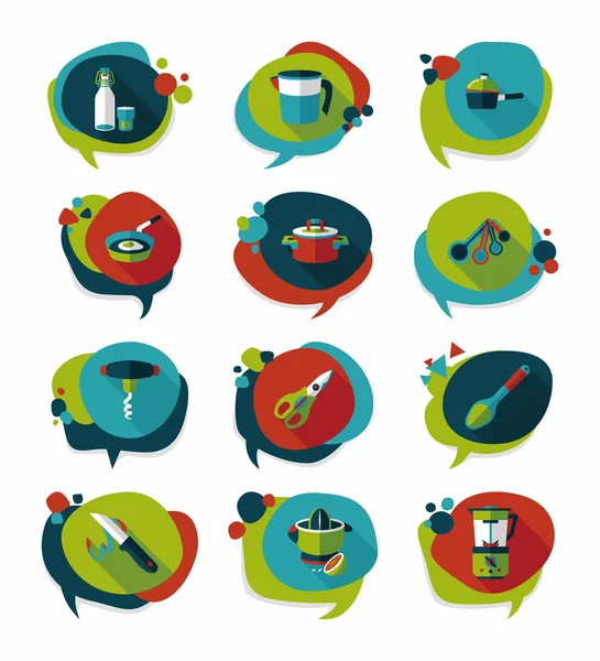 Ensemble de fond de conception de bannière plate de discours de bulle d'ustensiles de cuisine, eps — Image vectorielle