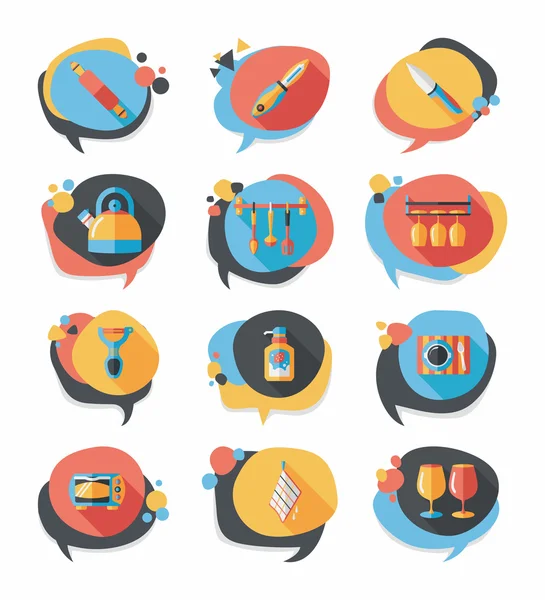 Set di sfondo per disegno banner piatto per discorso a bolle da cucina, eps — Vettoriale Stock
