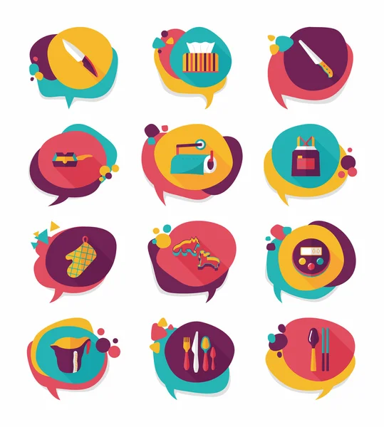 Conjunto de fondo de diseño de banner plano de discurso de burbuja de utensilios de cocina, eps — Vector de stock