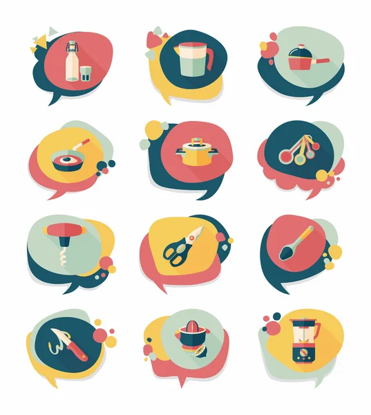 Κουζινικά σκεύη φούσκα ομιλία επίπεδη banner σχεδίαση φόντου σετ, eps — Διανυσματικό Αρχείο