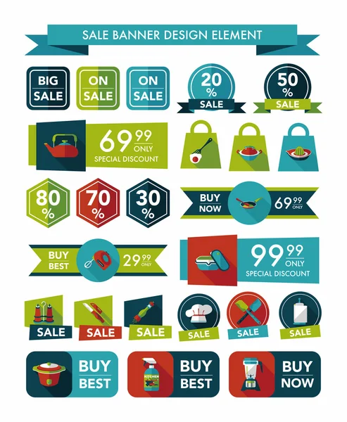 Conception de bannière de vente de cuisine fond plat, eps10 — Image vectorielle