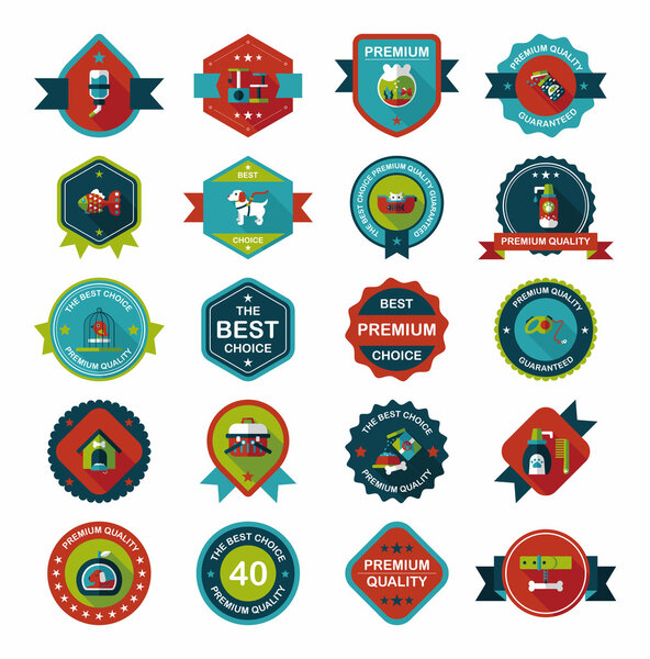 Pet badge flat banner design background set, eps10