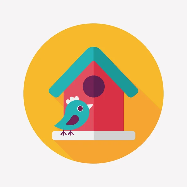Pet pássaro casa plana ícone com sombra longa, eps10 — Vetor de Stock