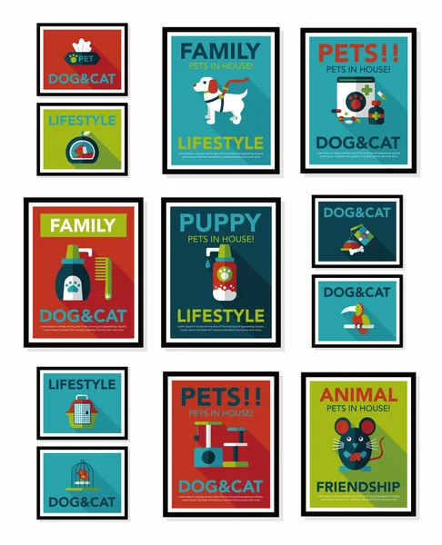 Pet poster flat banner design background set, eps10 — Stock Vector