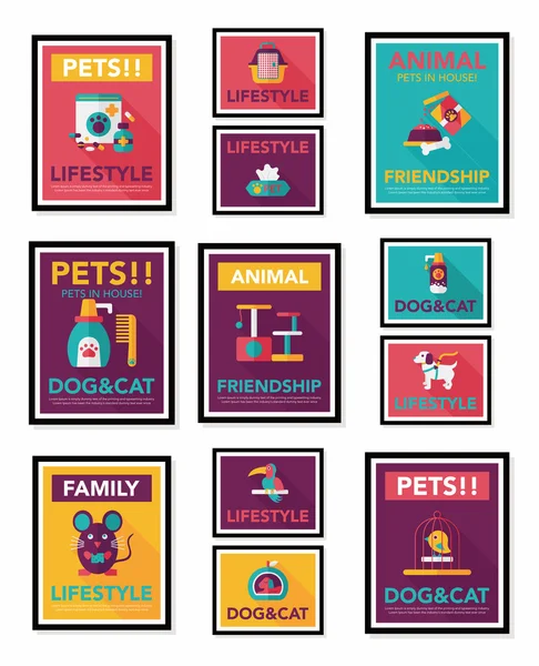 Conjunto de fondo de diseño de pancarta plana para mascotas, eps10 — Archivo Imágenes Vectoriales