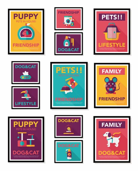 Pet cartaz plano banner design fundo conjunto, eps10 — Vetor de Stock