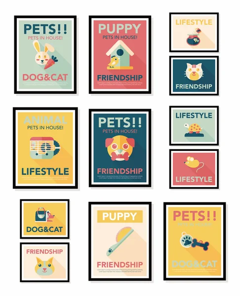 Conjunto de fondo de diseño de pancarta plana para mascotas, eps10 — Archivo Imágenes Vectoriales
