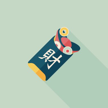 Chinees Nieuwjaar rode platte pictogram van de envelop met de lange schaduw, eps10