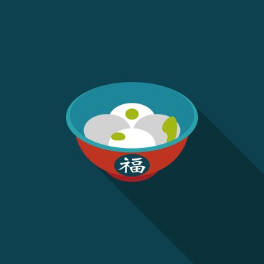 Çin yeni yılı tangyuan düz simgesi ile uzun gölge, eps10
