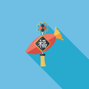 Çin yeni yılı düz simgesi ile uzun gölge, eps10, şanslı beyaz r