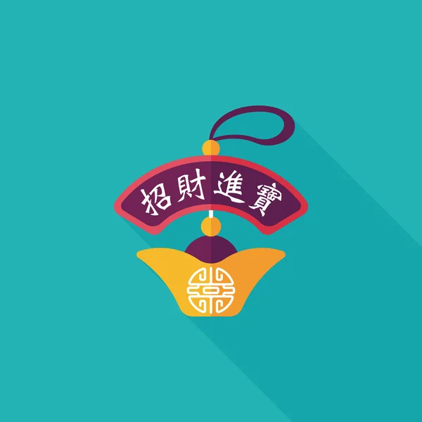 Año Nuevo chino icono plano con sombra larga, eps10, lingote de oro lu — Vector de stock
