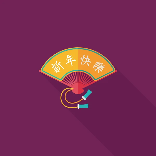 Chinese New Year flat icon with long shadow, eps10, Folding fan w — стоковый вектор