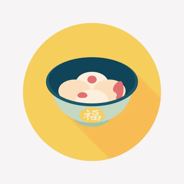 Chinese New Year tangyuan plat pictogram met lange schaduw, eps10 — Stockvector