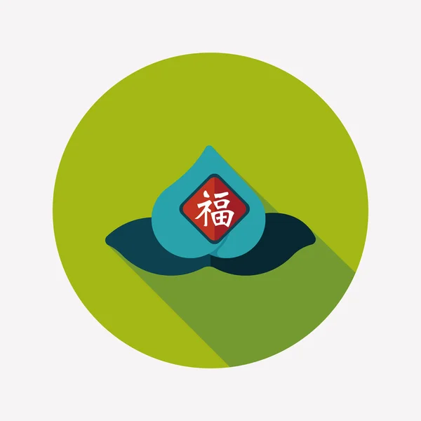 Chinese New Year perziken van onsterfelijkheid platte pictogram met lange Elft — Stockvector