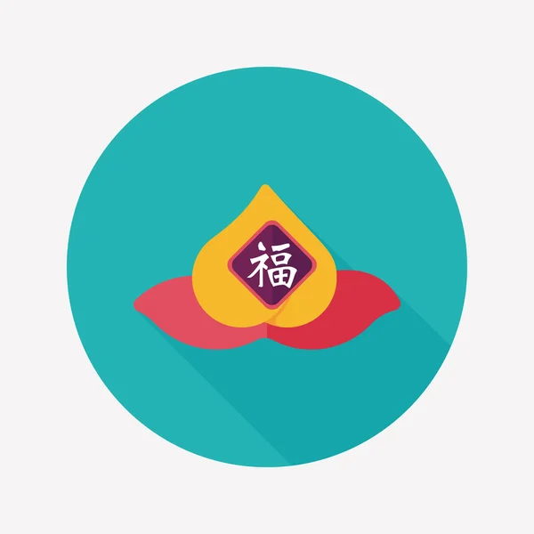 Chinese New Year perziken van onsterfelijkheid platte pictogram met lange Elft — Stockvector