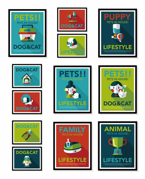 Pet poster flat banner design background set, eps10 — Stock Vector