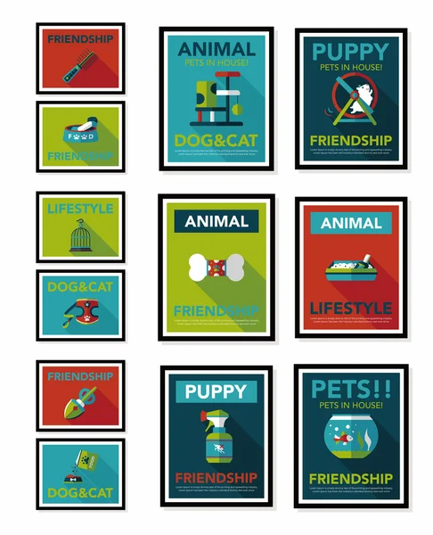 Ensemble de fond de conception de bannière plate d'affiche d'animal de compagnie, eps10 — Image vectorielle