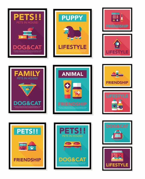 Pet poster flat banner design background set, eps10 — Stock Vector
