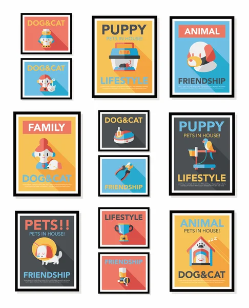 Pet cartaz plano banner design fundo conjunto, eps10 — Vetor de Stock