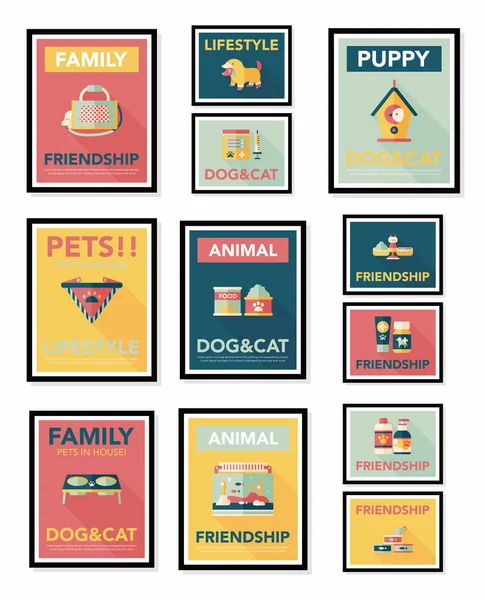 Conjunto de fondo de diseño de pancarta plana para mascotas, eps10 — Vector de stock