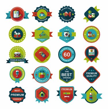 Evde beslenen hayvan rozet düz afiş tasarım arka plan ayarlamak, eps10