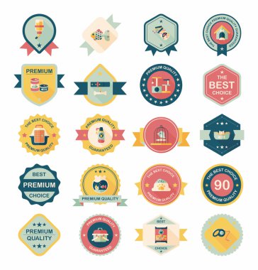 Evde beslenen hayvan rozet düz afiş tasarım arka plan ayarlamak, eps10