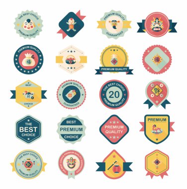 Çin yeni yılı rozet düz afiş tasarım düz arka plan ayarlamak, e