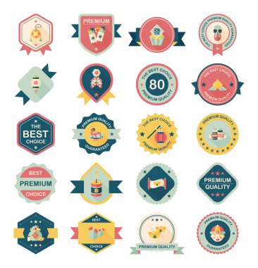 Çin yeni yılı rozet düz afiş tasarım düz arka plan ayarlamak, e