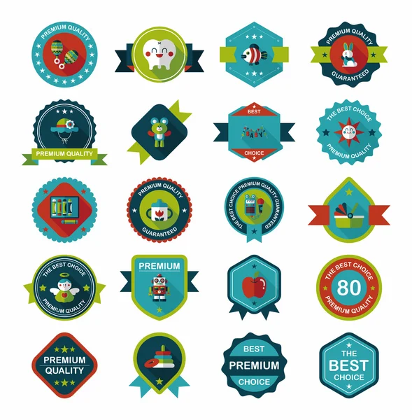 Set di sfondo piatto per banner per badge per bambini, eps10 — Vettoriale Stock