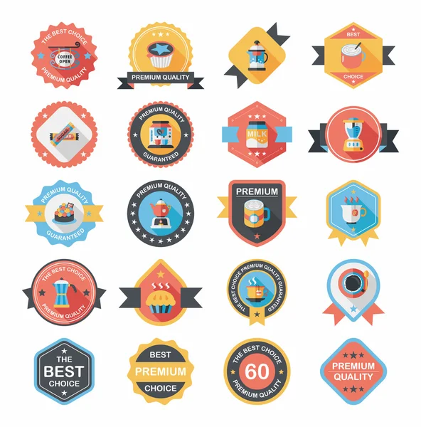 Badge café design fond plat ensemble, eps10 — Image vectorielle