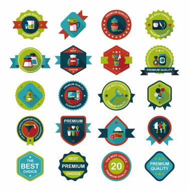 Mutfak eşyaları rozet düz afiş tasarım arka plan ayarlamak, eps10