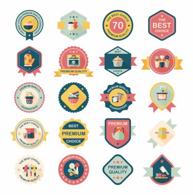 Mutfak eşyaları rozet düz afiş tasarım arka plan ayarlamak, eps10