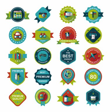 Rozet afiş tasarım düz arka plan ayarlamak, eps10 seyahat