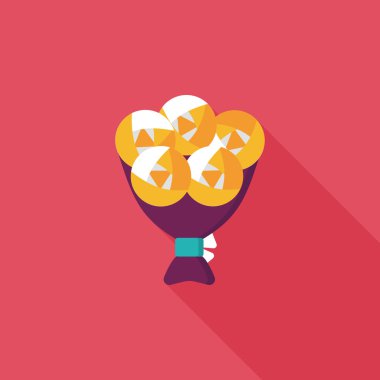 Sevgililer Günü çiçekleri uzun gölgeli düz ikon, eps10