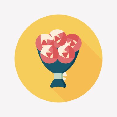 Sevgililer Günü çiçekleri uzun gölgeli düz ikon, eps10