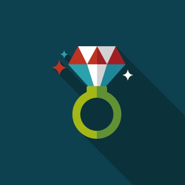 Sevgililer günü elmas yüzük düz simgesiyle uzun gölge, eps10