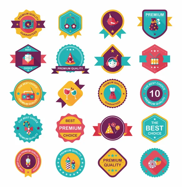 Verjaardag badge banner ontwerp platte achtergrond instellen, eps10 — Stockvector