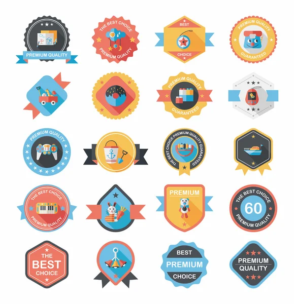 Speelgoed badge banner ontwerp platte achtergrond instellen, eps10 — Stockvector