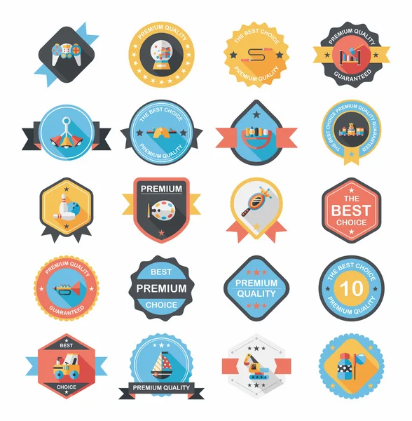 Speelgoed badge banner ontwerp platte achtergrond instellen, eps10 — Stockvector