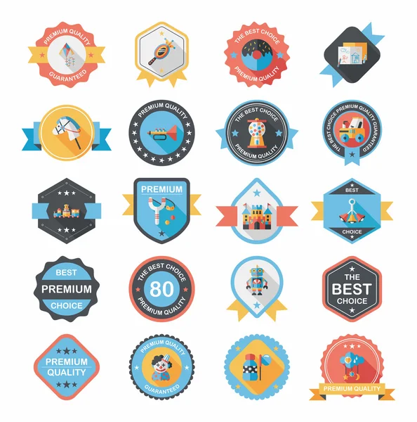 Speelgoed badge banner ontwerp platte achtergrond instellen, eps10 — Stockvector