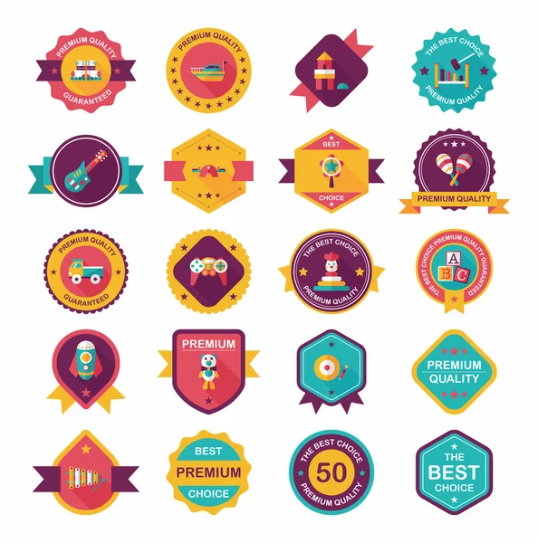 Speelgoed badge banner ontwerp platte achtergrond instellen, eps10 — Stockvector