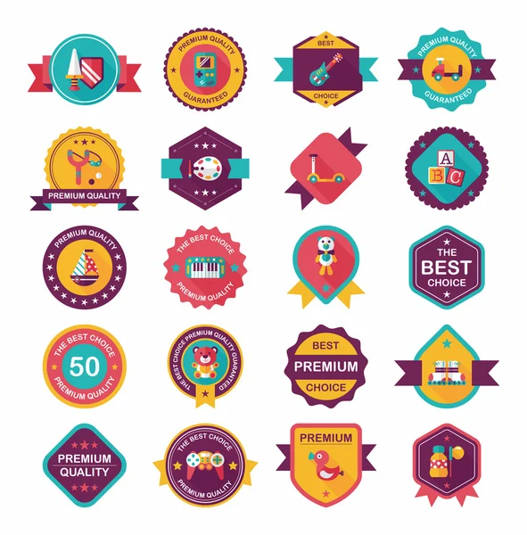 Speelgoed badge banner ontwerp platte achtergrond instellen, eps10 — Stockvector