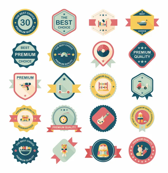 Speelgoed badge banner ontwerp platte achtergrond instellen, eps10 — Stockvector