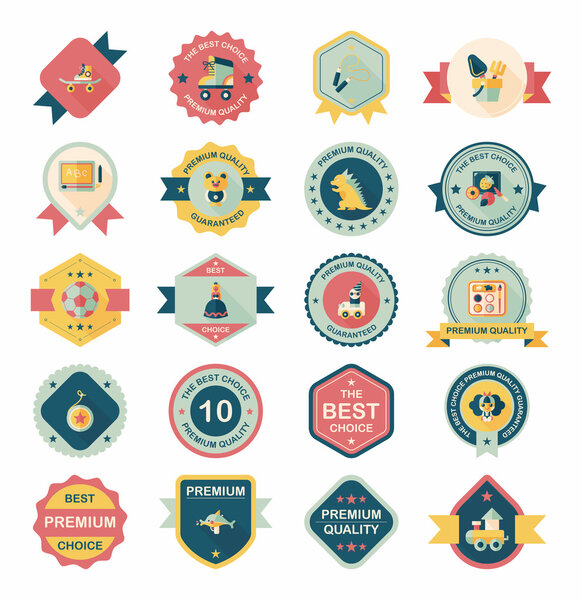 Toy badge banner design flat background set, eps10