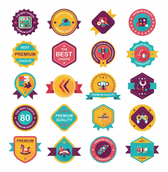 Speelgoed badge banner ontwerp platte achtergrond instellen, eps10 — Stockvector