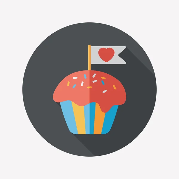 Aftelkalender voor Valentijnsdag cupcake platte pictogram met lange schaduw, eps10 — Stockvector