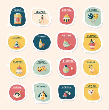 Doğum günü kabarcık konuşma afiş tasarım düz arka plan ayarlamak, eps10